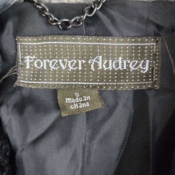 Forever Audrey Teddy Faux Fur Trench Coat Sz S Color Block Tan Gray Black - Picture 3 of 5